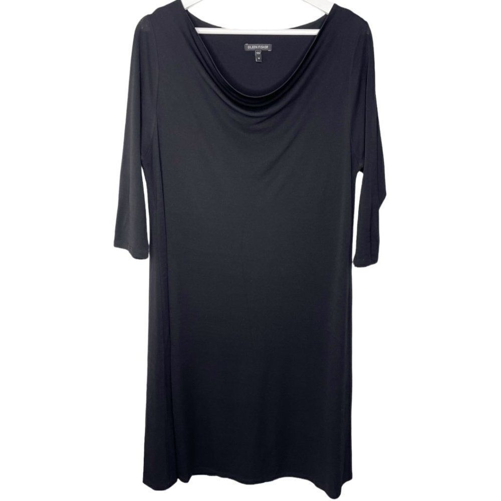 EILEEN FISHER Silk 3/4 Sleeve Black Dress 